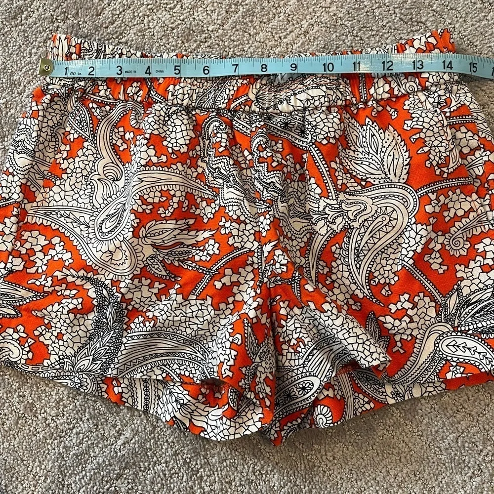 J. Crew Linen Blend Orange/White/Black Paisley Women's Shorts, 3” Inseam, Size 2